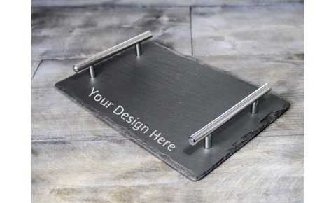 Personalised Welsh Slate Tray - Small Chrome